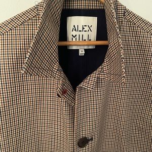 Alex Mill Lightweight Balmacaan Raincoat - Medium, Brown/Navy Checked